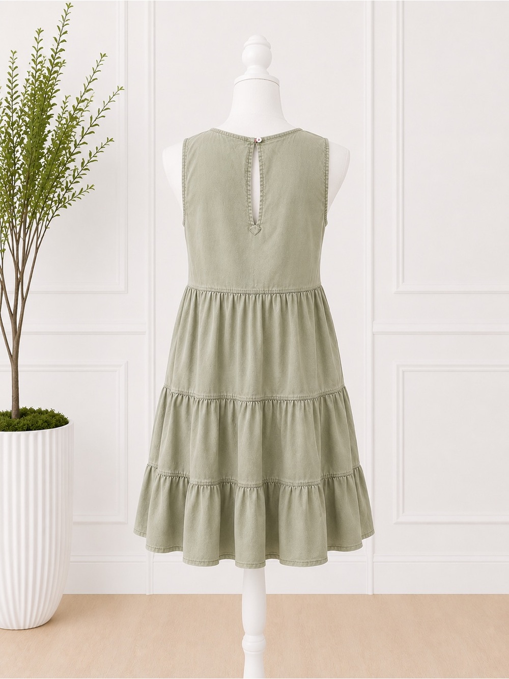 Tommy Hilfiger Olive Sleeveless Tiered Mini Dress - Picture 3 of 6